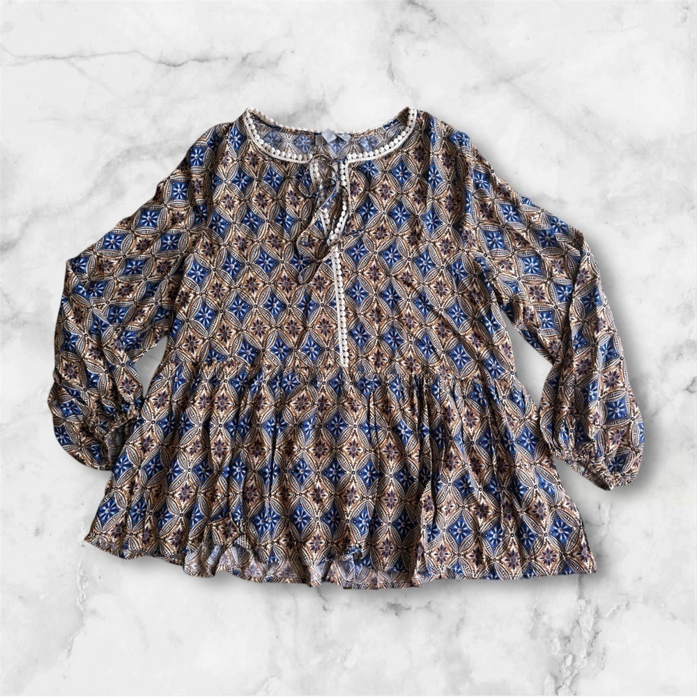 LUUKSE LONG SLEEVE FLORAL BLOUSE TIE 1XL